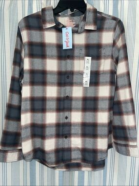 Cat & Jack Plaid Button-Down Shirt - White, Gray & Brown-Flannel Boys XL